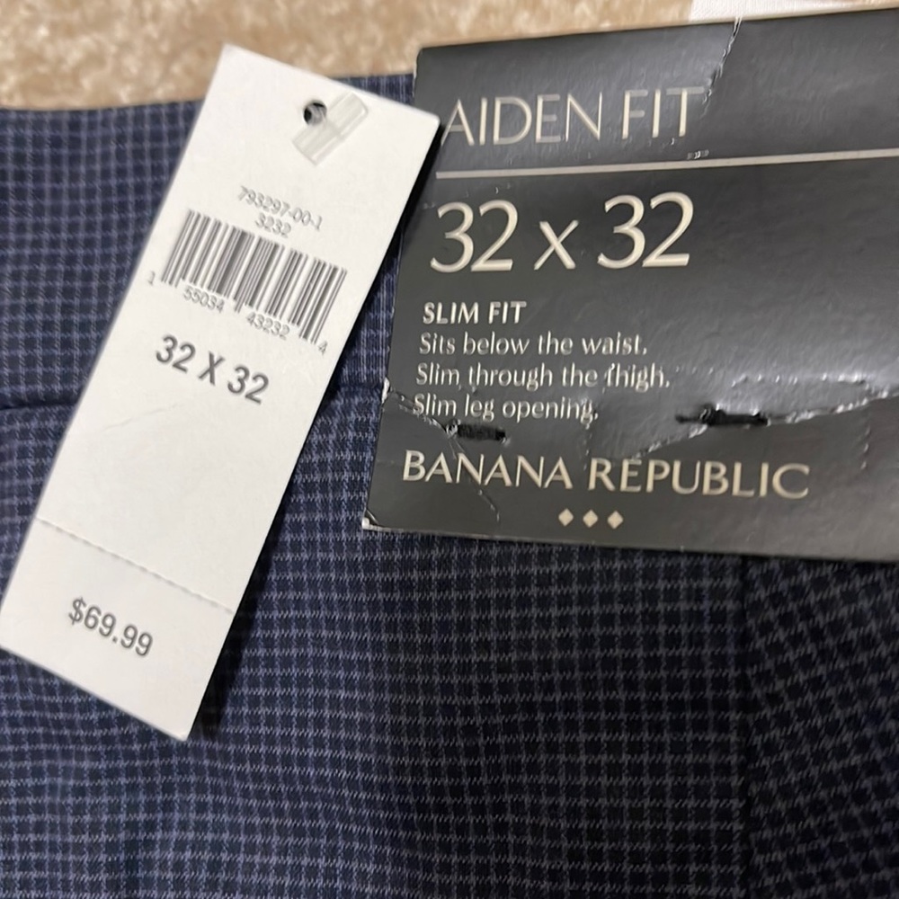 BNWT Banana Republic Aiden Chino (slim fit) Blue Gray Pattern 32x32 super comfy